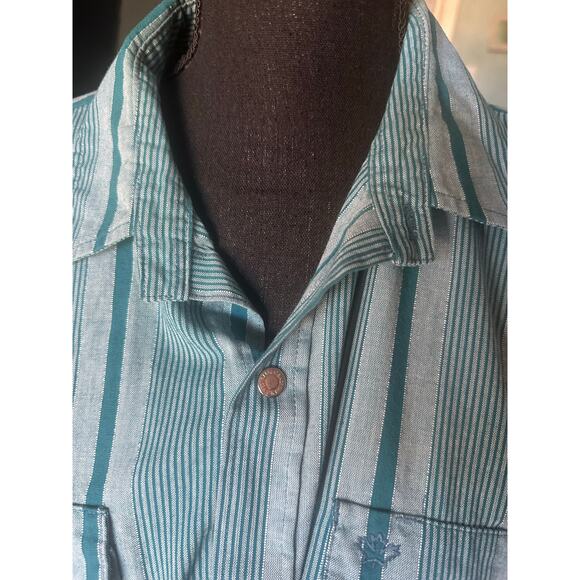 Western Craft Snap Shirt Mens Large Green Stripe Snap Buttons - Picture 4 of 9